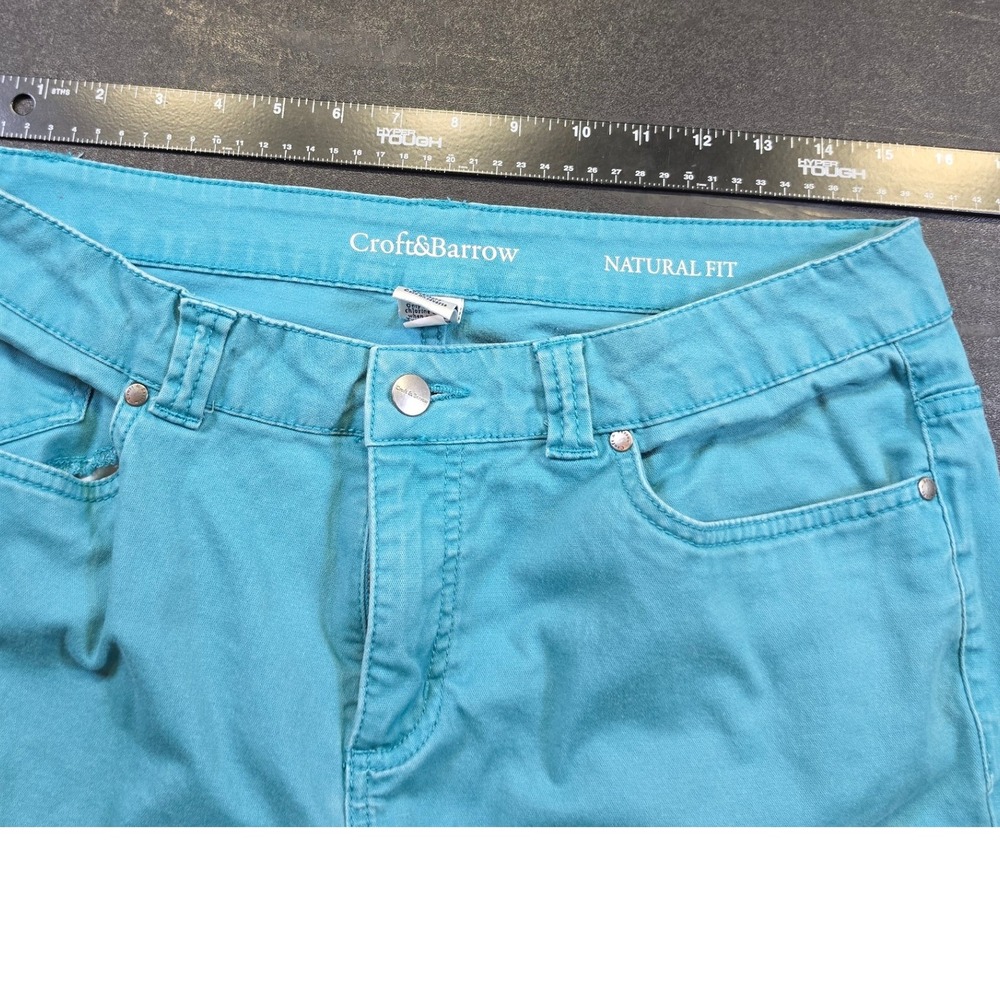 Croft & Barrow Teal Blue Natural Fit Stretch Straight Leg Pants Womens 14 Avg